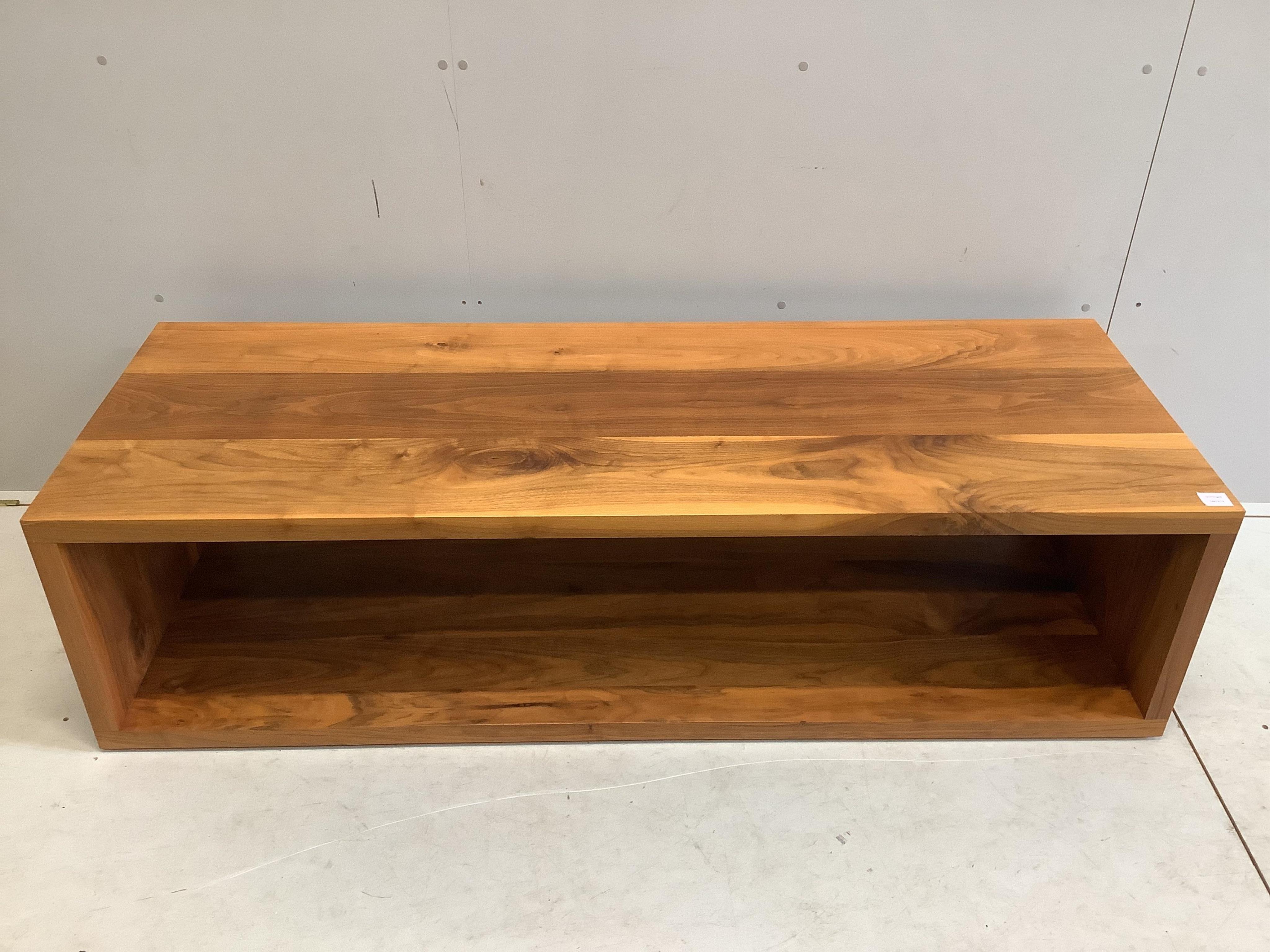 A Contemporary black walnut coffee table / media stand, width 170cm, depth 60cm, height 46cm